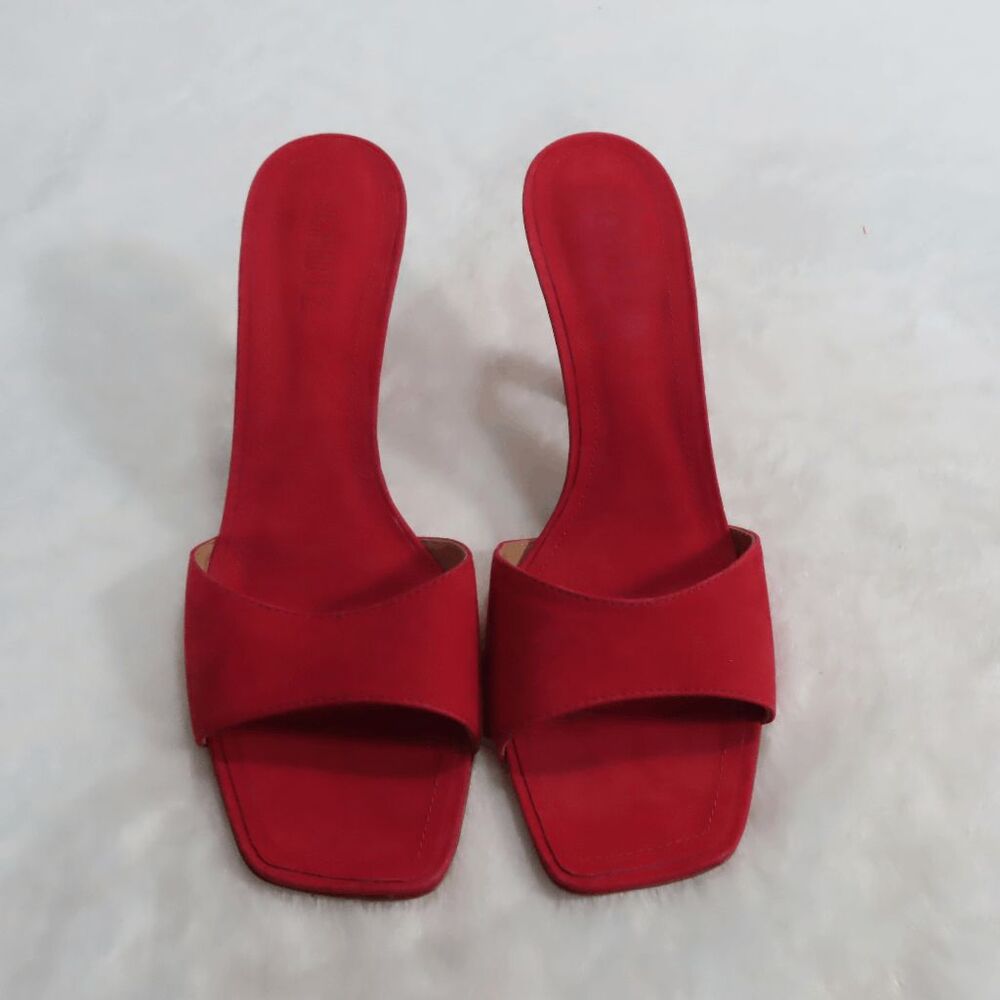 SCHUTZ Club Red Nobuck Leather Posseni Heel Sandals Size 8.5 - Picture 2 of 6